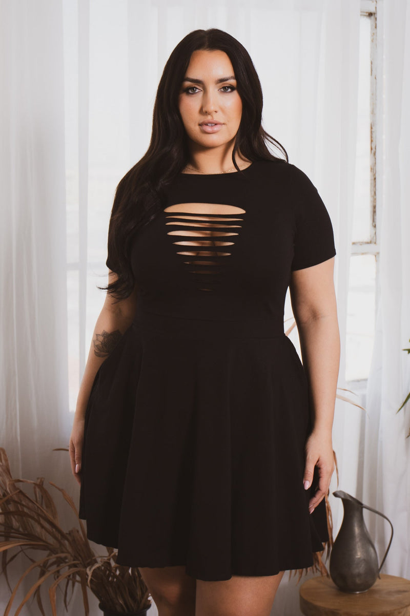 Plus Size Amaira Destructed Flare Dress - Black