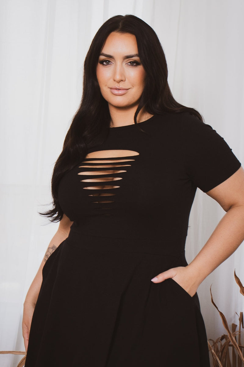 Plus Size Amaira Destructed Flare Dress - Black
