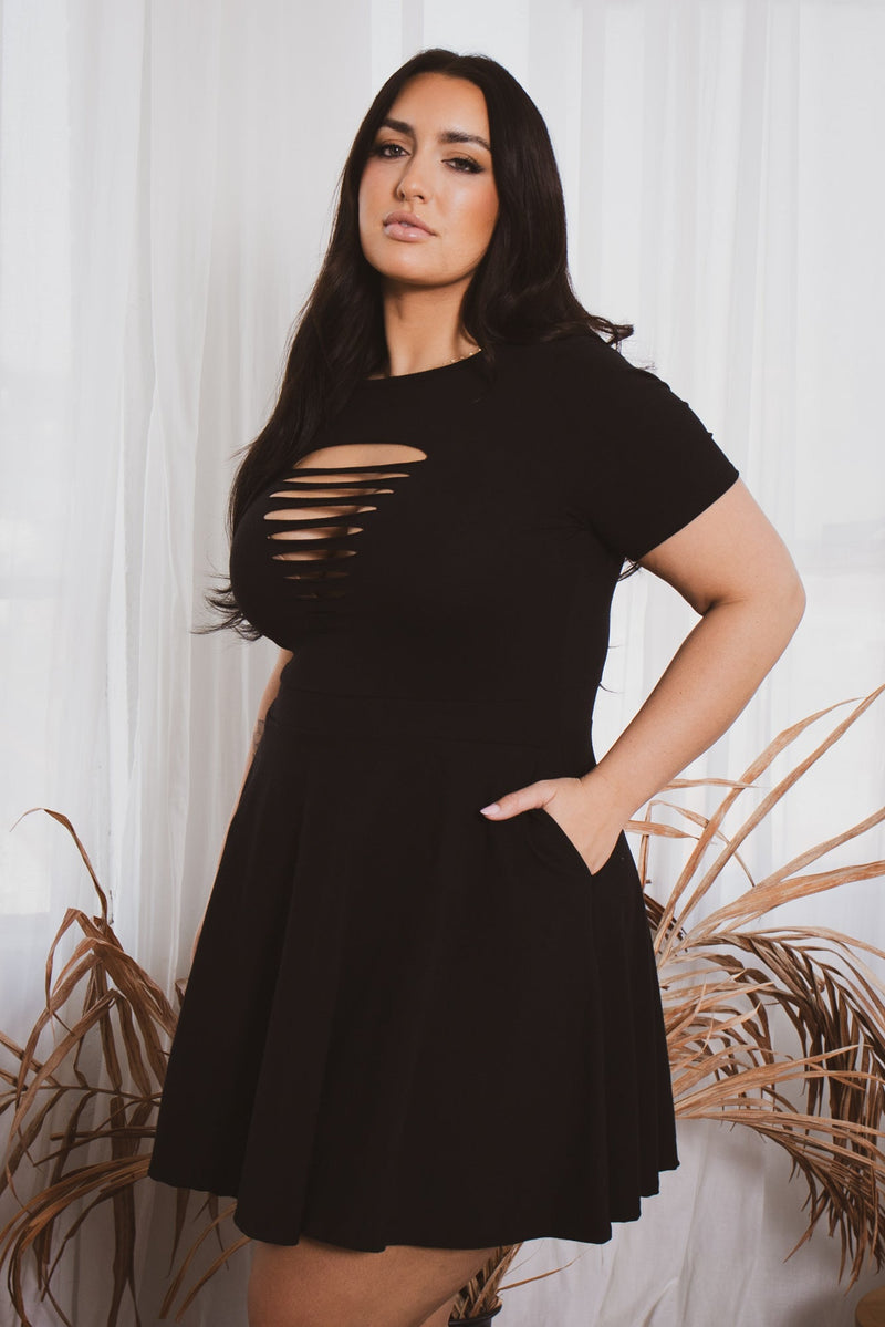 Plus Size Amaira Destructed Flare Dress - Black