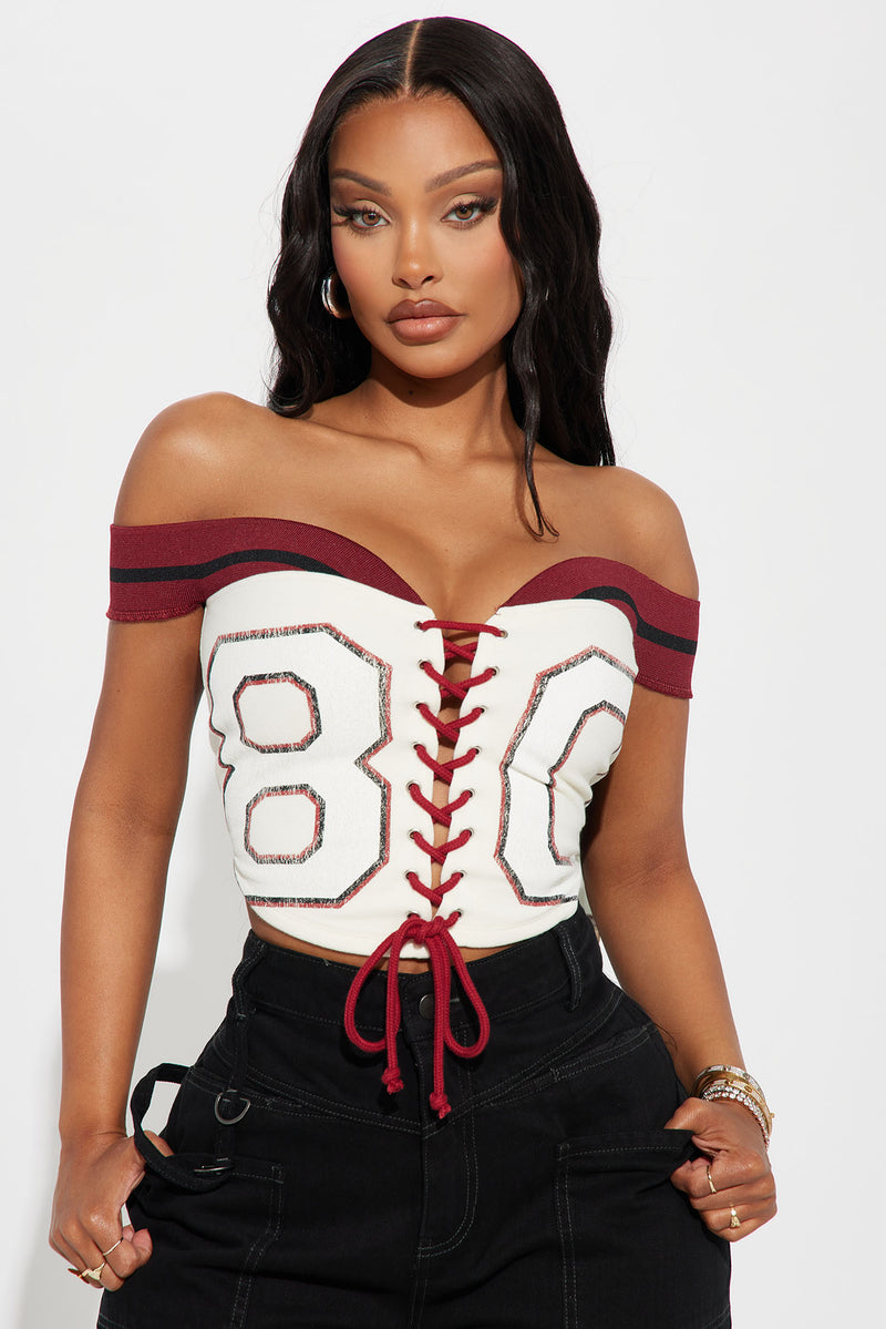 Sunday Game Corset Top - Burgundy/combo