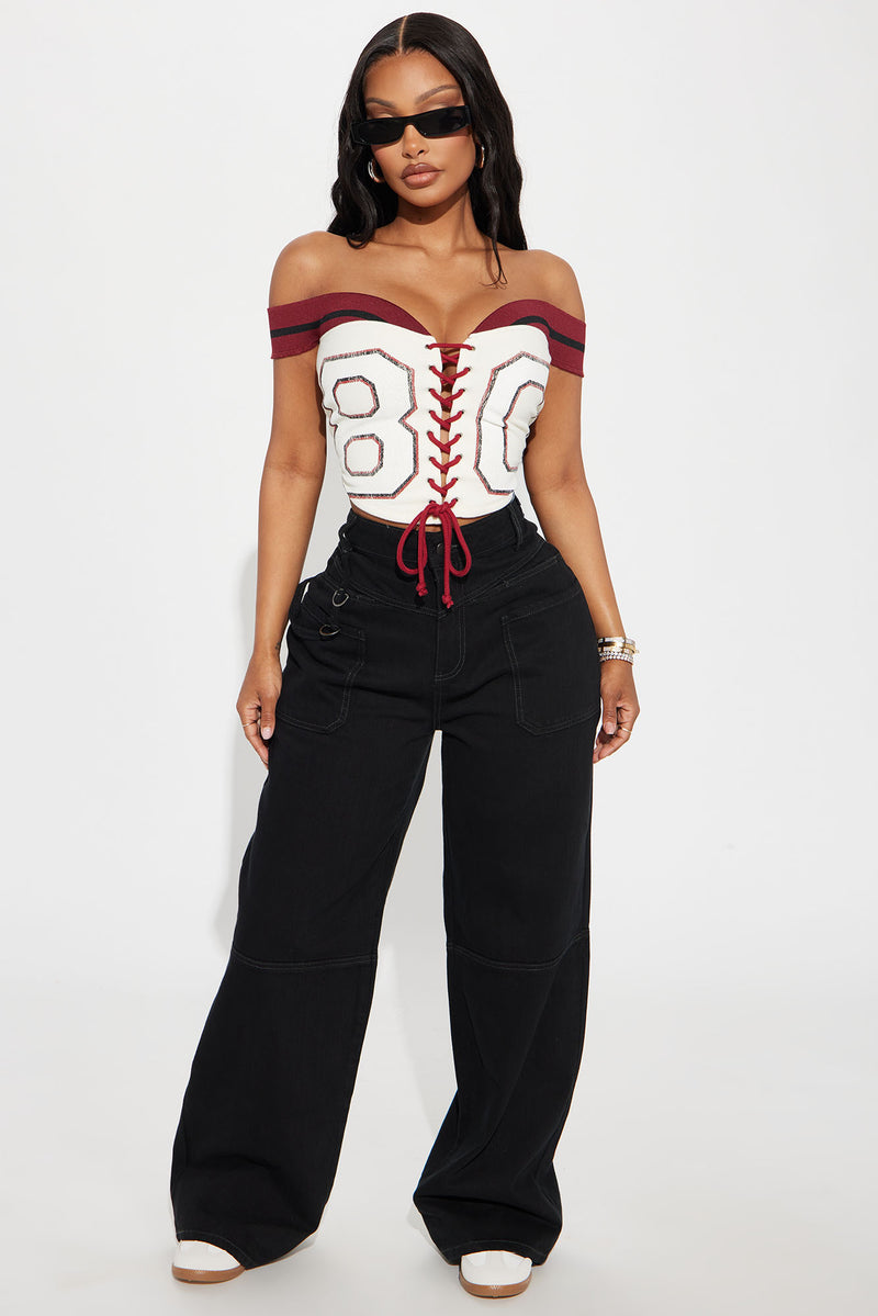 Sunday Game Corset Top - Burgundy/combo