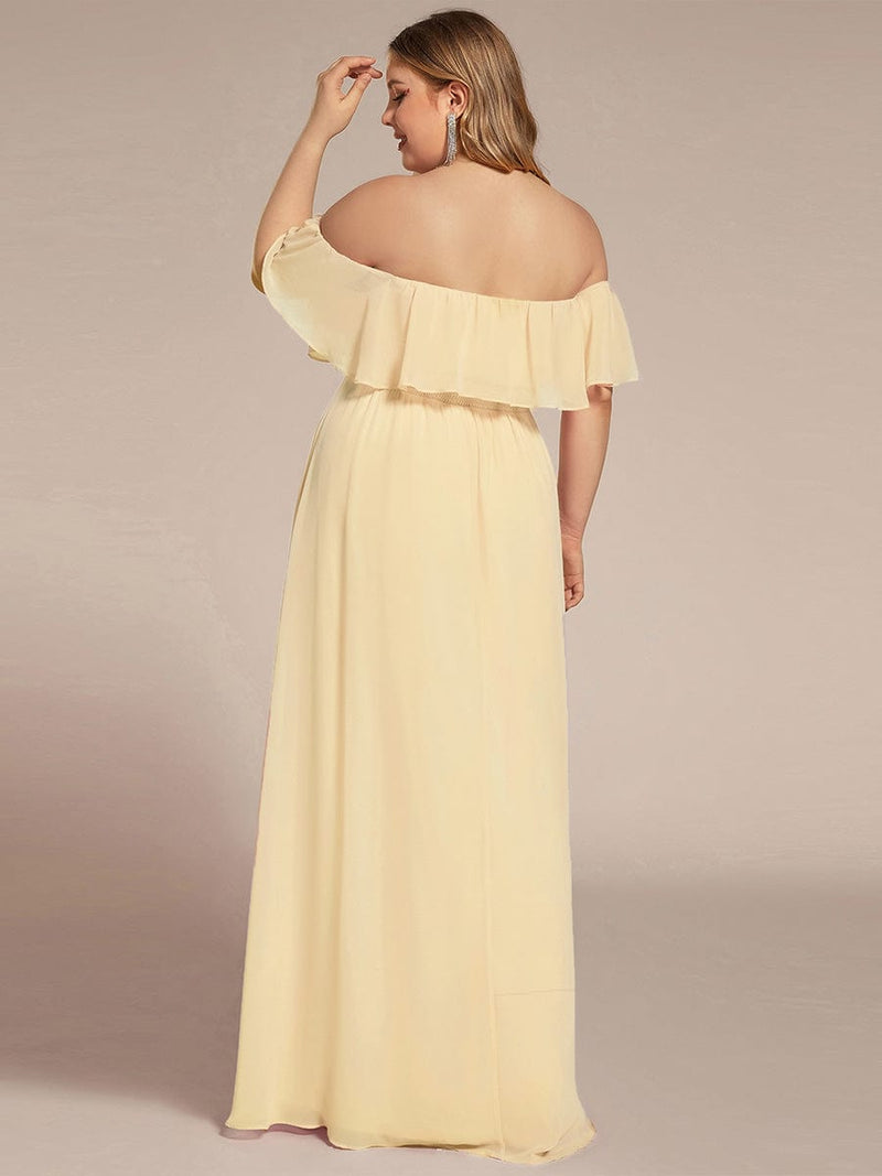 ever ÉMILE|Plus Size Off the Shoulder Formal Bridesmaid Dress with Thigh Split
