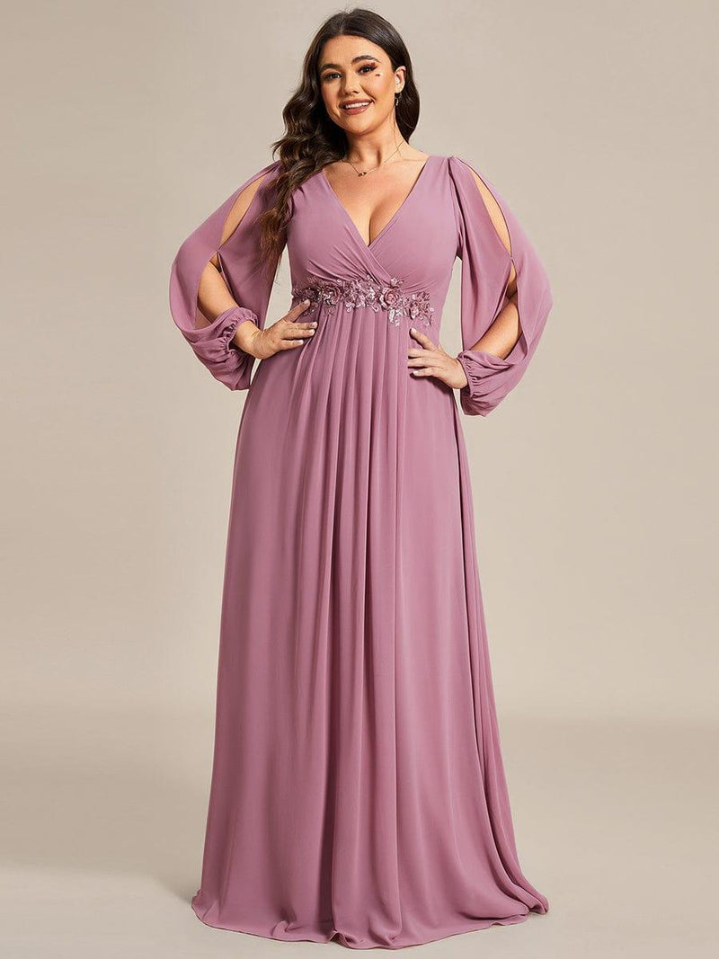 pretty AMOUR|Plus Size Stylish Chiffon Evening Dresses with Long Lantern Sleeves