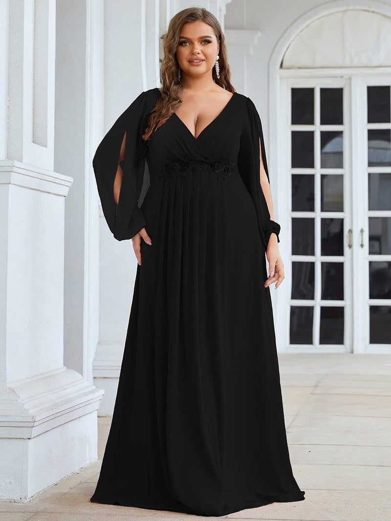pretty AMOUR|Plus Size Stylish Chiffon Evening Dresses with Long Lantern Sleeves