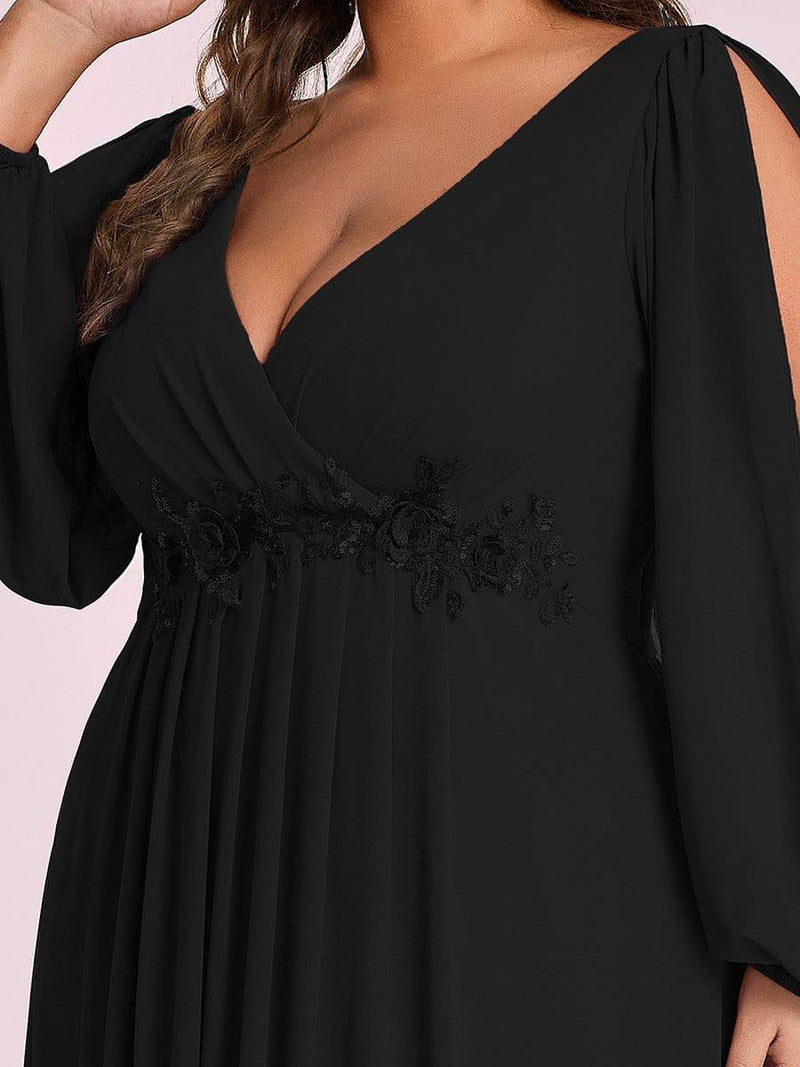 pretty AMOUR|Plus Size Stylish Chiffon Evening Dresses with Long Lantern Sleeves