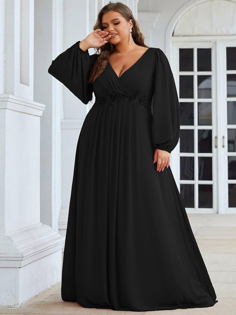 pretty AMOUR|Plus Size Stylish Chiffon Evening Dresses with Long Lantern Sleeves