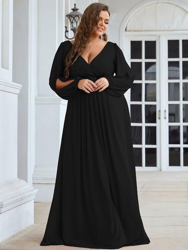 pretty AMOUR|Plus Size Stylish Chiffon Evening Dresses with Long Lantern Sleeves