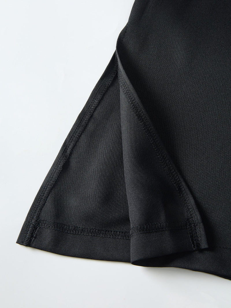 Plus Size Pleated Black Long Sleeve Men's Set