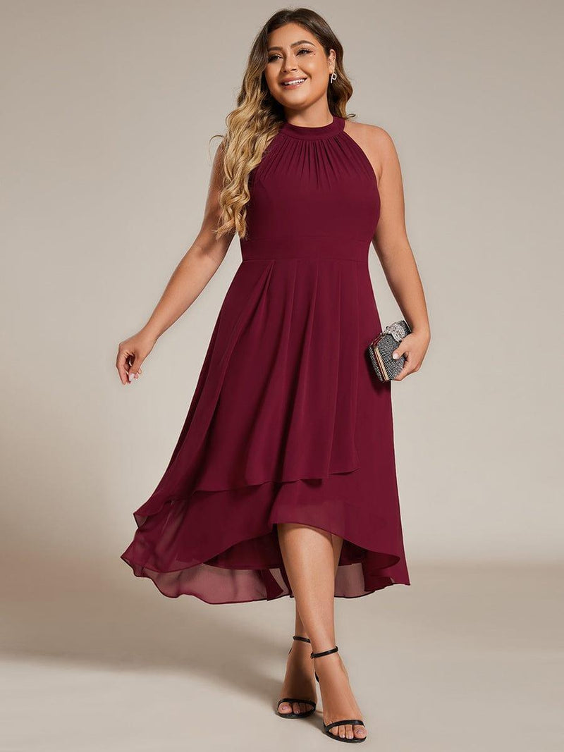pretty POSIE|Flowy Plus Size Halter Neck Chiffon Midi Wedding Guest Dress
