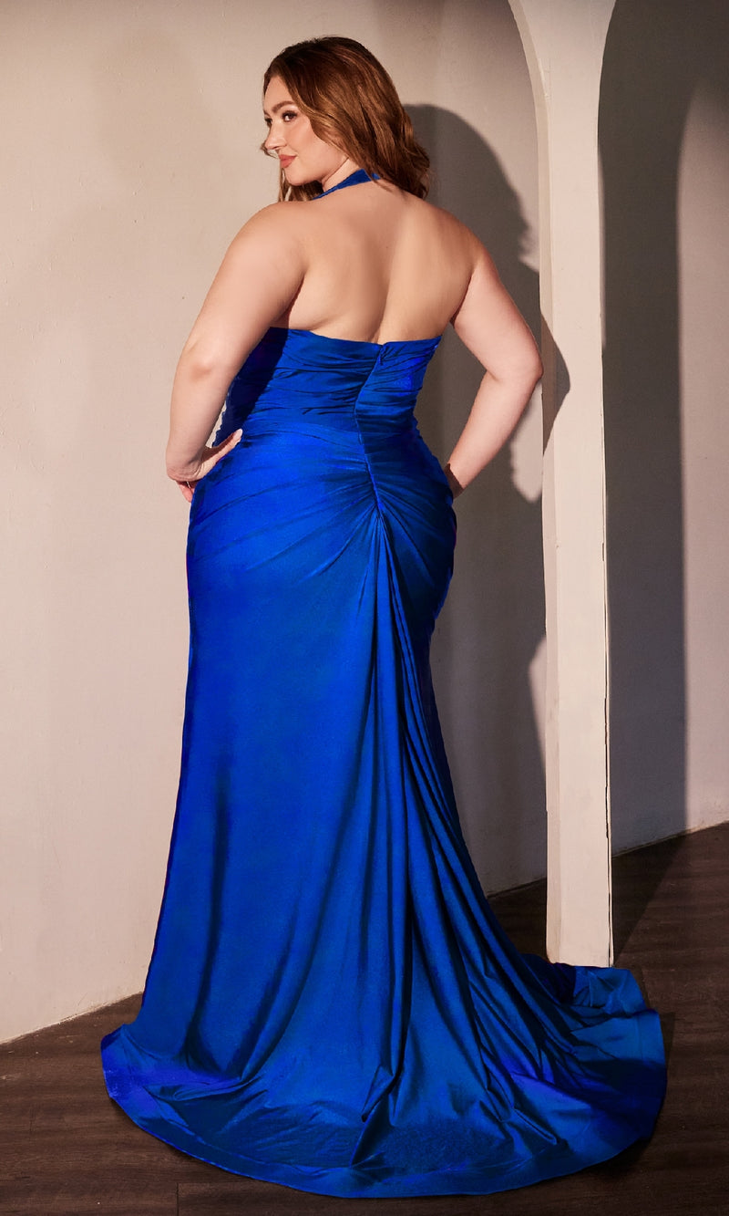 Plus-Size Long Halter Prom Dress: CLCD796C
