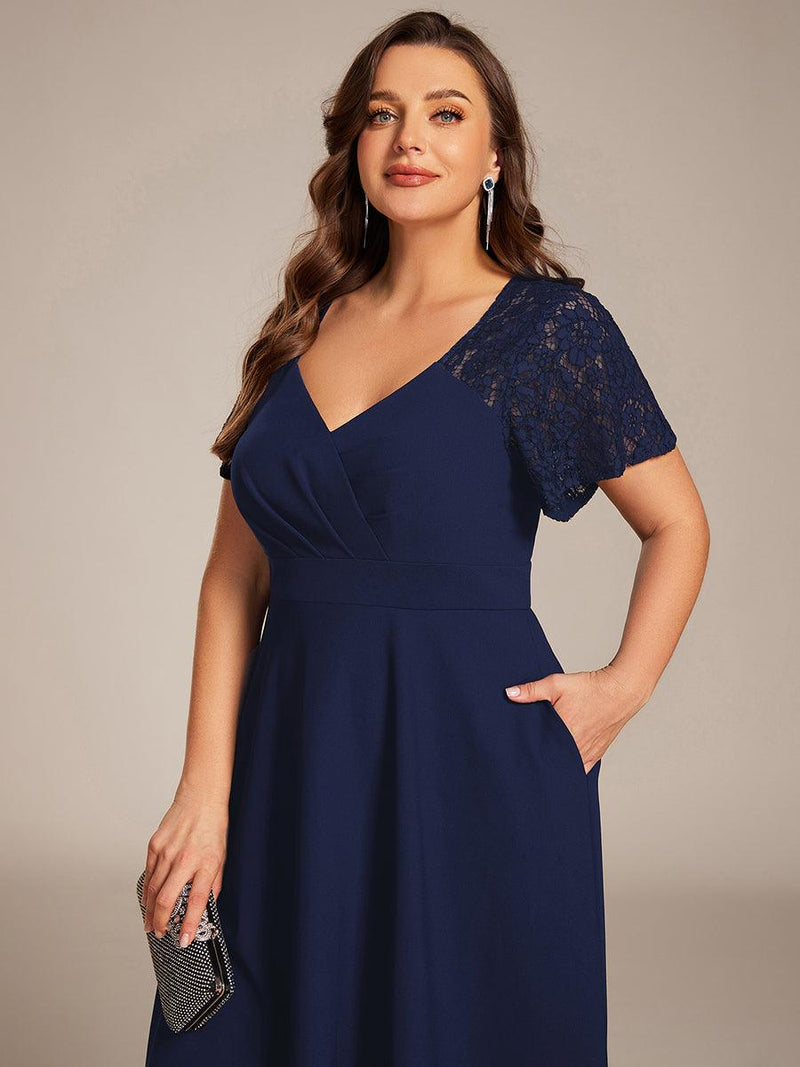 pretty EVIE|Plus Size A-Line Pleated Midi Wedding Guest Dress with Pockets