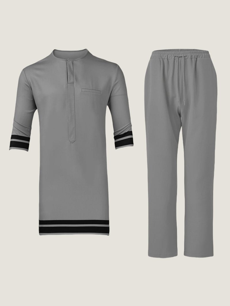 Plus Size Colorblocked Trim Half Sleeve Men's Set