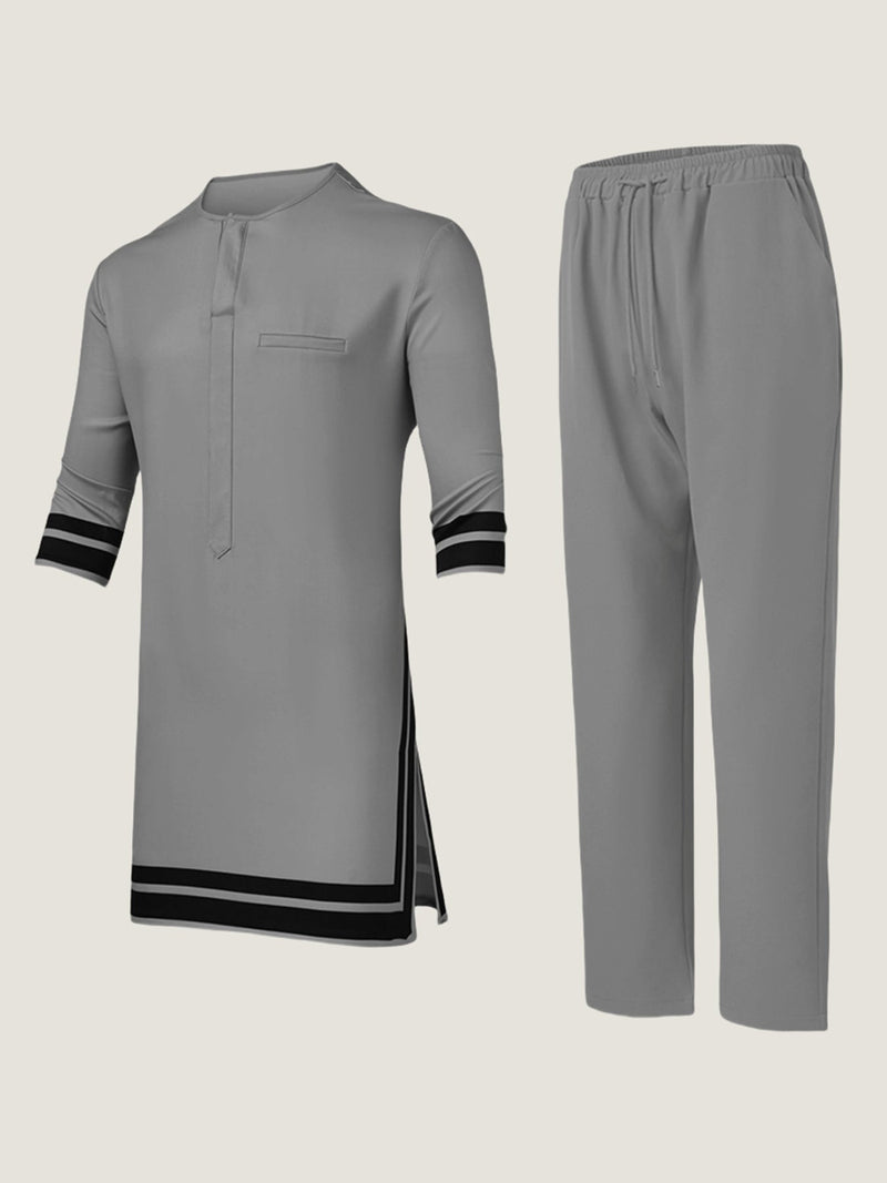 Plus Size Colorblocked Trim Half Sleeve Men's Set