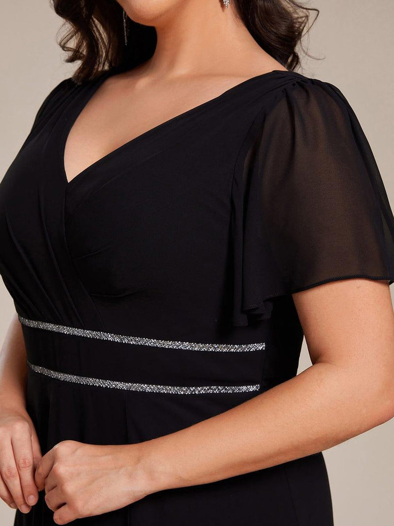 pretty DAKOTA|Plus Size V-Neck Rhinestone Waist Chiffon Maxi Formal Evening Dress