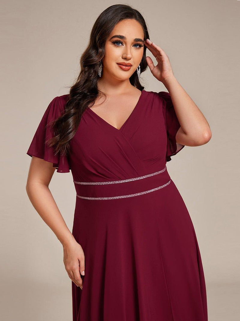 pretty DAKOTA|Plus Size V-Neck Rhinestone Waist Chiffon Maxi Formal Evening Dress