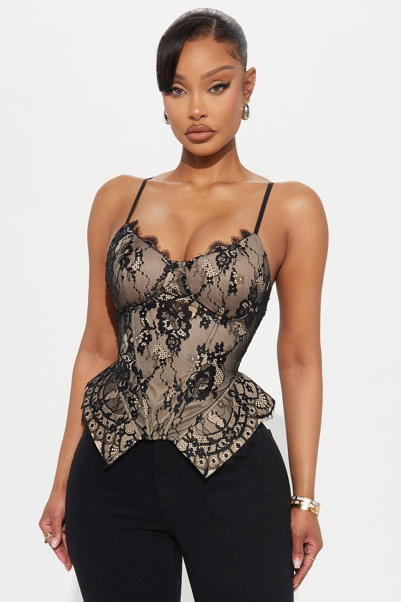Bella Lace Corset Top - Black