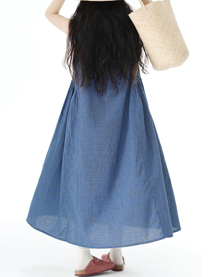 Plus Size Women Summer Artsy Plaid Loose Vest Dress