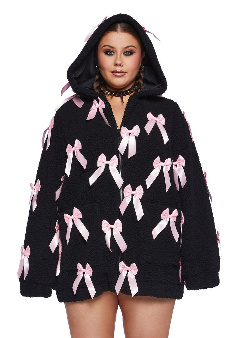 Plus Size Pinky Promise Sherpa Jacket - Black