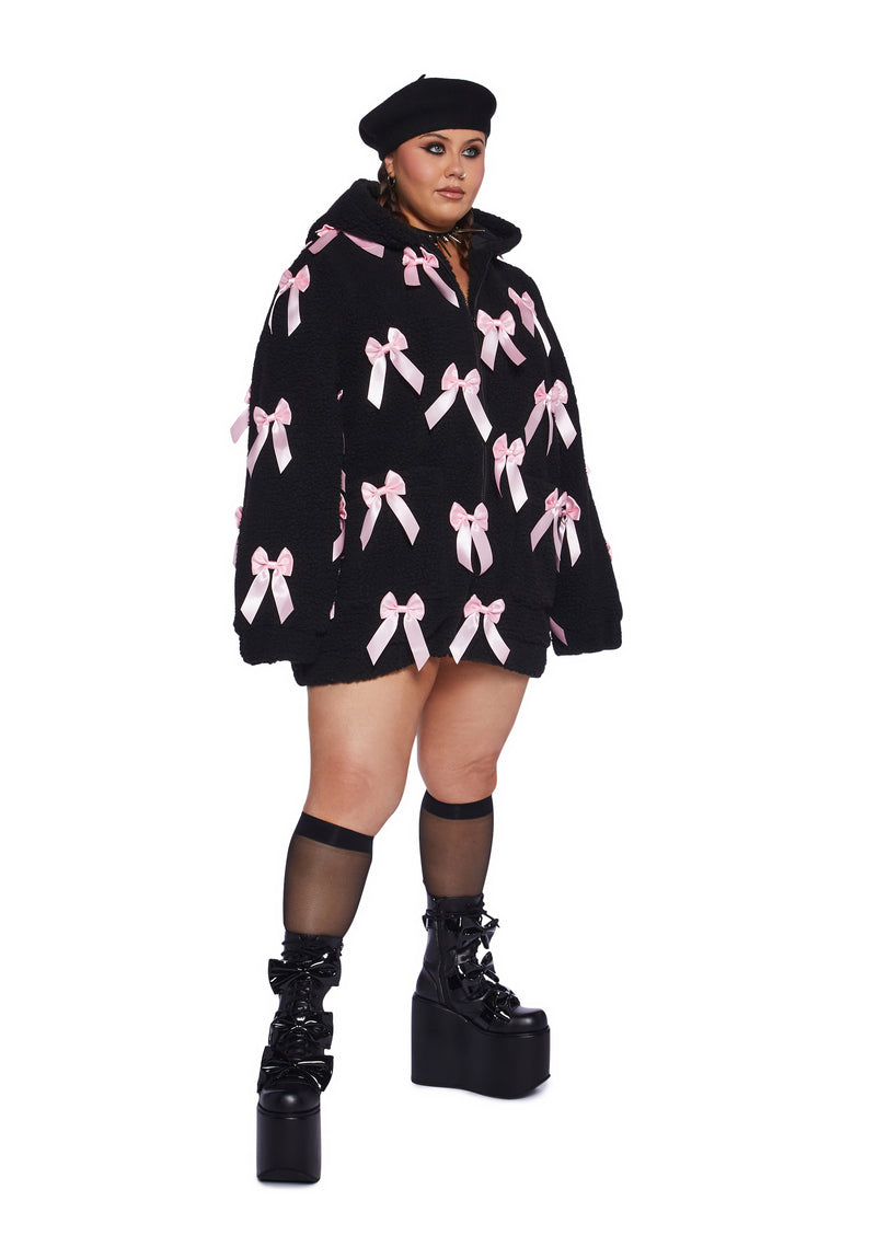 Plus Size Pinky Promise Sherpa Jacket - Black