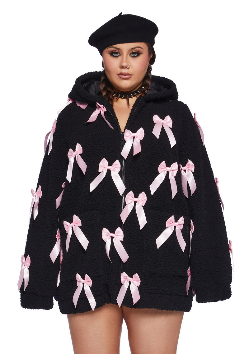 Plus Size Pinky Promise Sherpa Jacket - Black