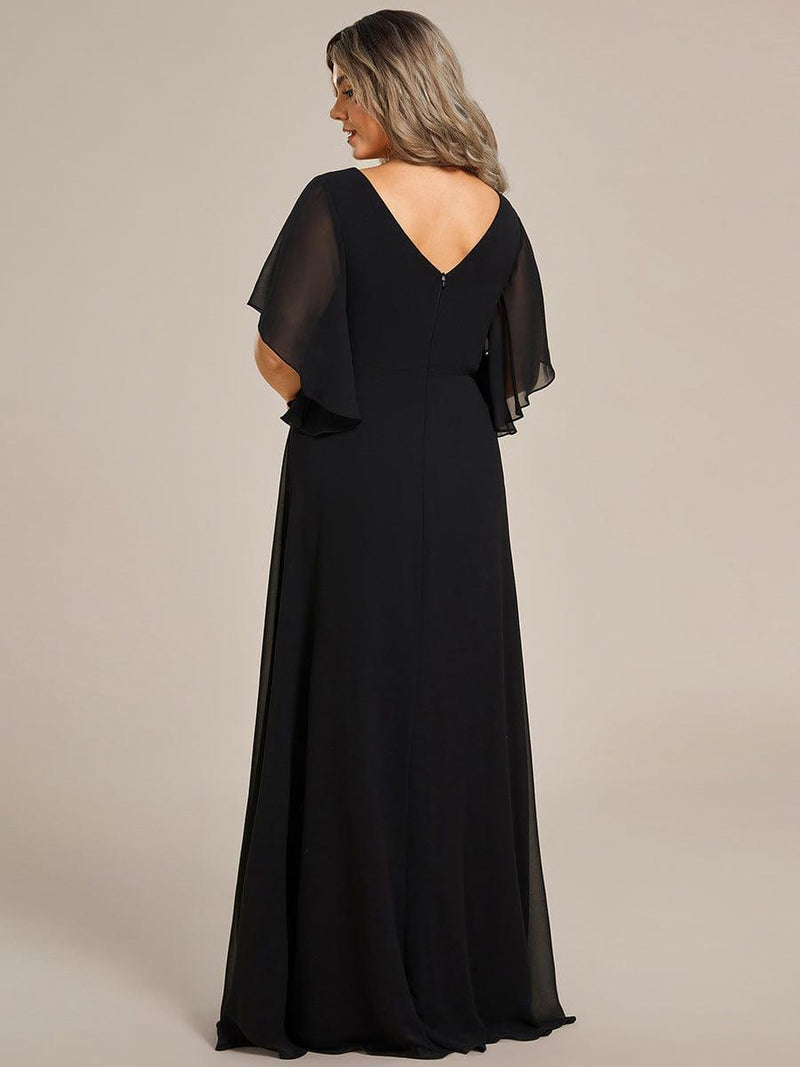 pretty LORIE|Graceful Plus Size A-line Ruffles Sleeve Chiffon Mother of the Bride Dress with Applique