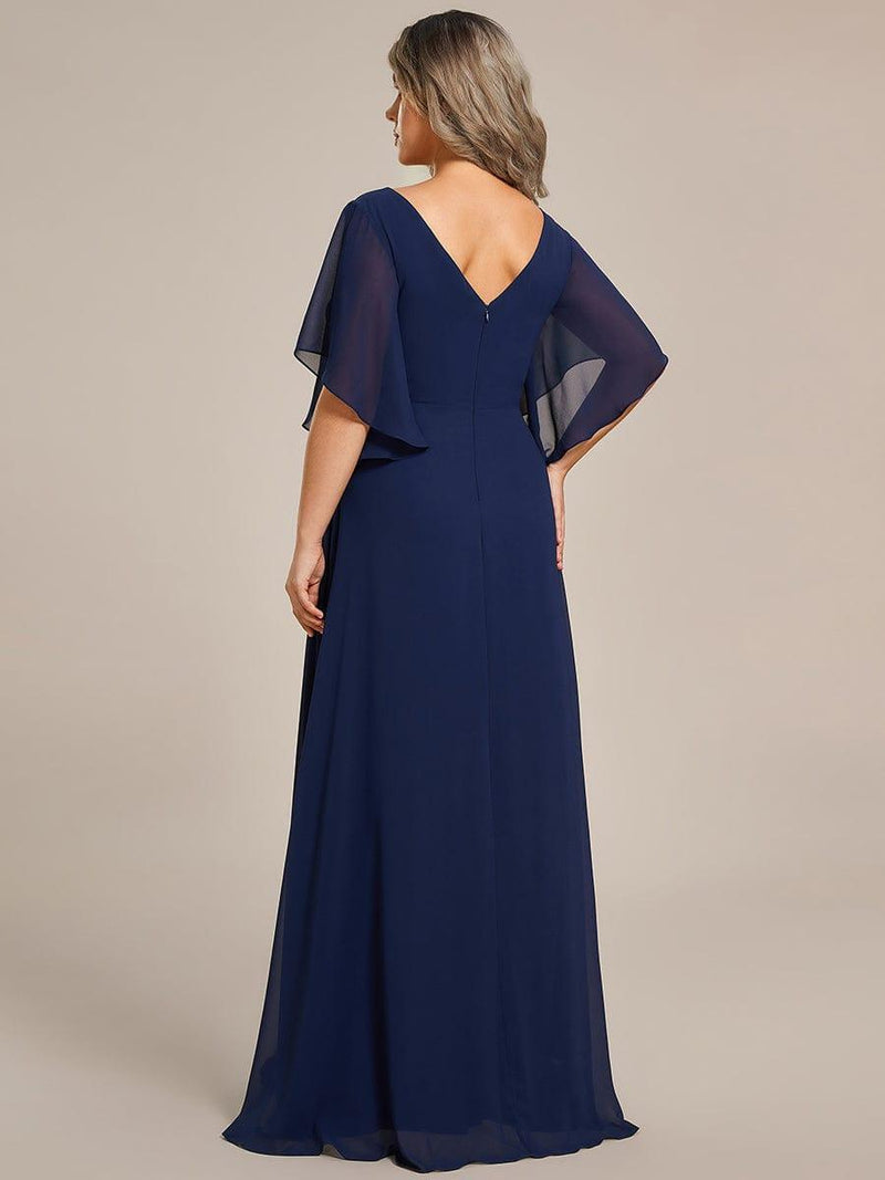pretty LORIE|Graceful Plus Size A-line Ruffles Sleeve Chiffon Mother of the Bride Dress with Applique
