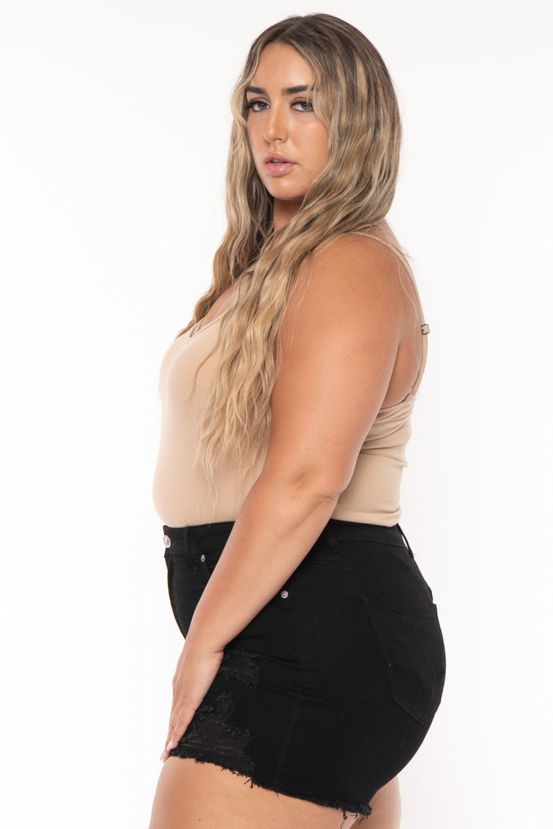 Plus Size Destroyed Denim Short - Black