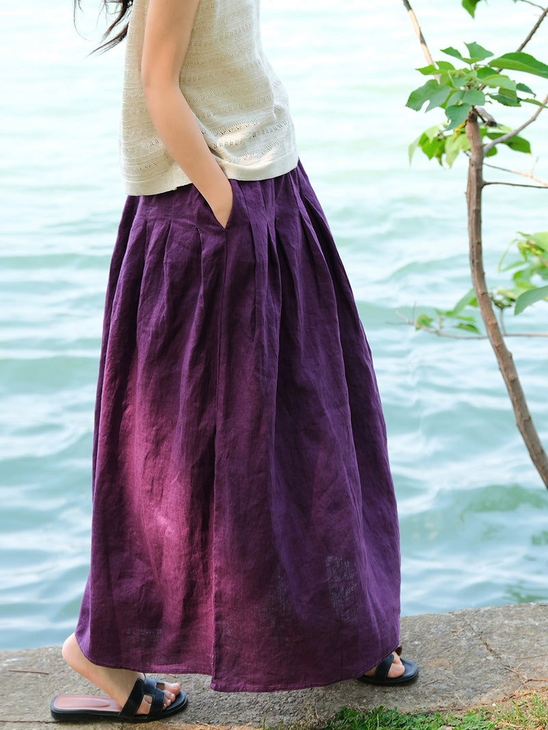 Plus Size Women Summer Casual Pure Color 100%Linen Skirt