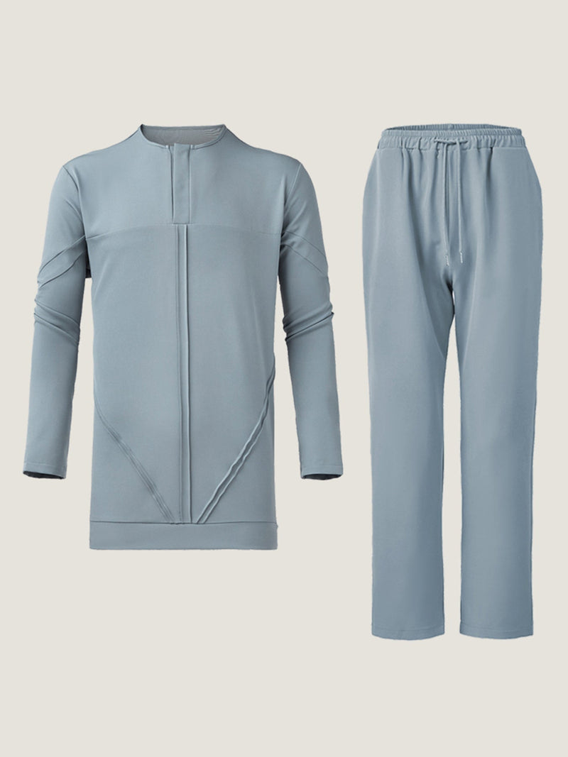Plus Size Plain Round Neck Pants Set