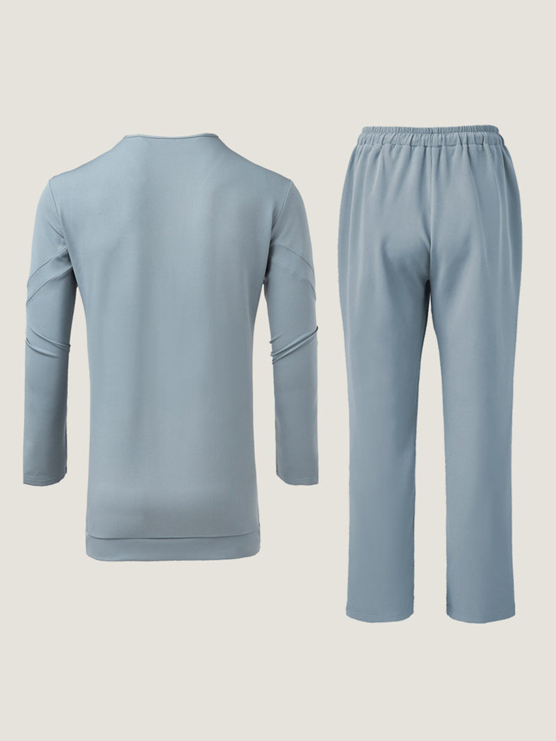 Plus Size Plain Round Neck Pants Set