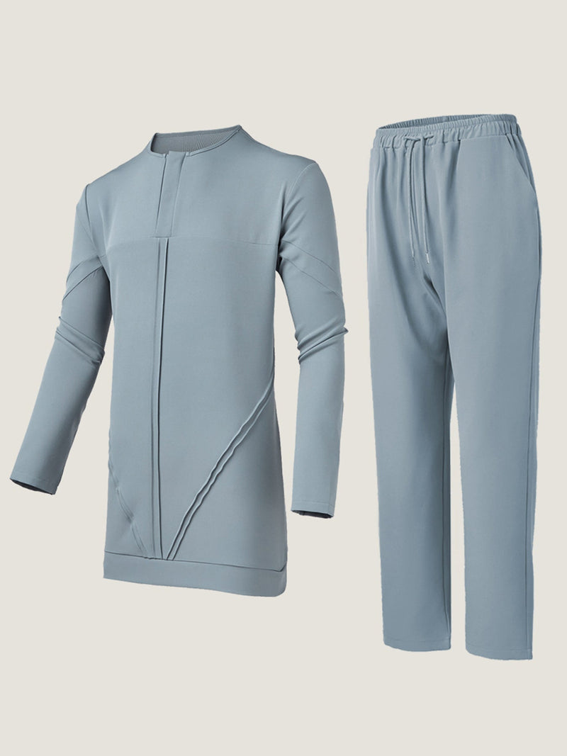 Plus Size Plain Round Neck Pants Set