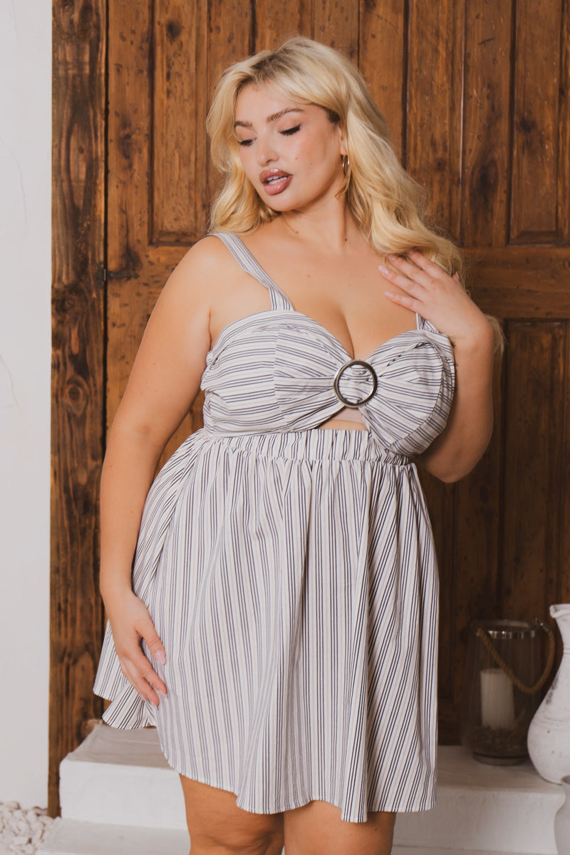 Plus Size Jozette Striped  Dress -Ivory