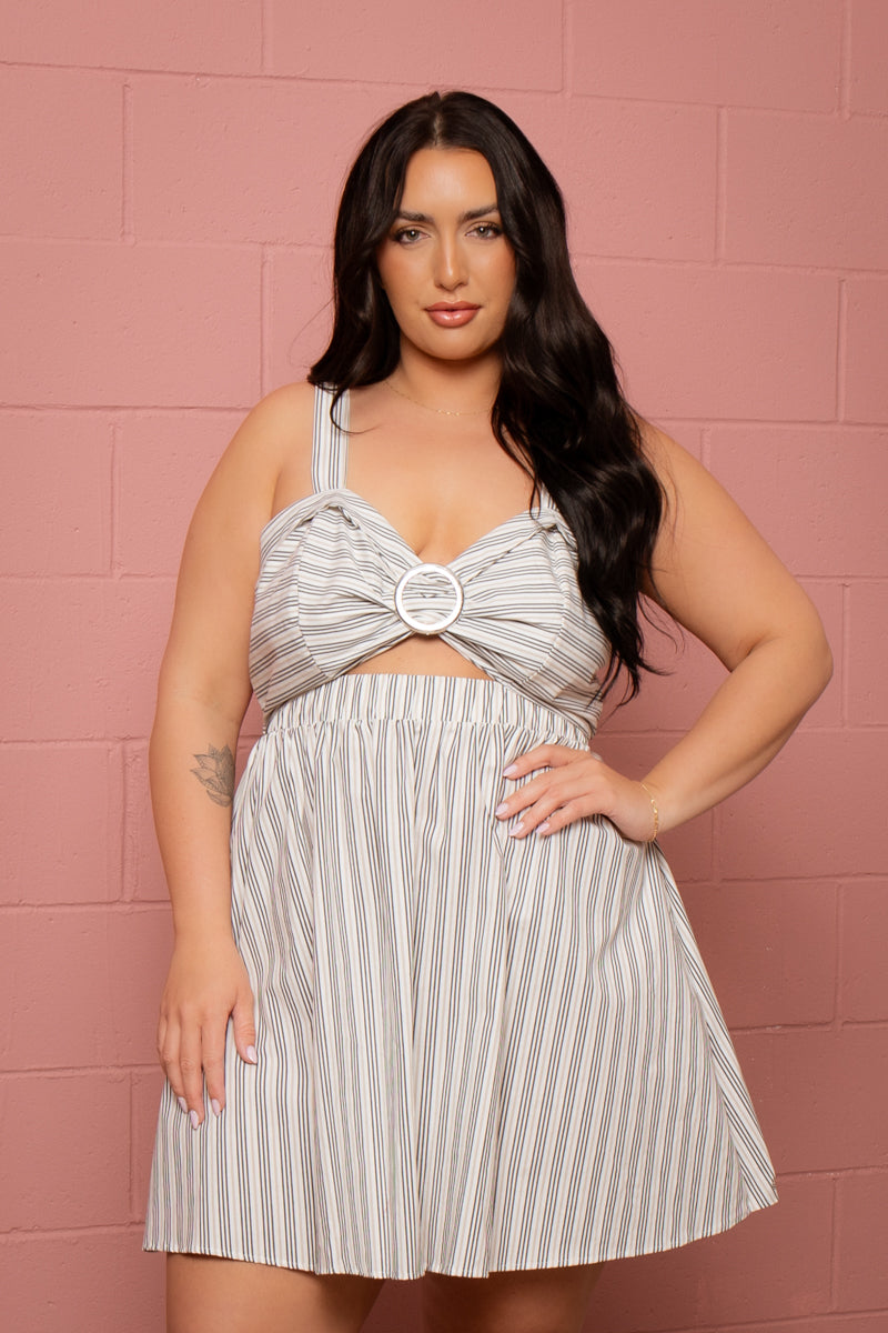 Plus Size Jozette Striped  Dress -Ivory