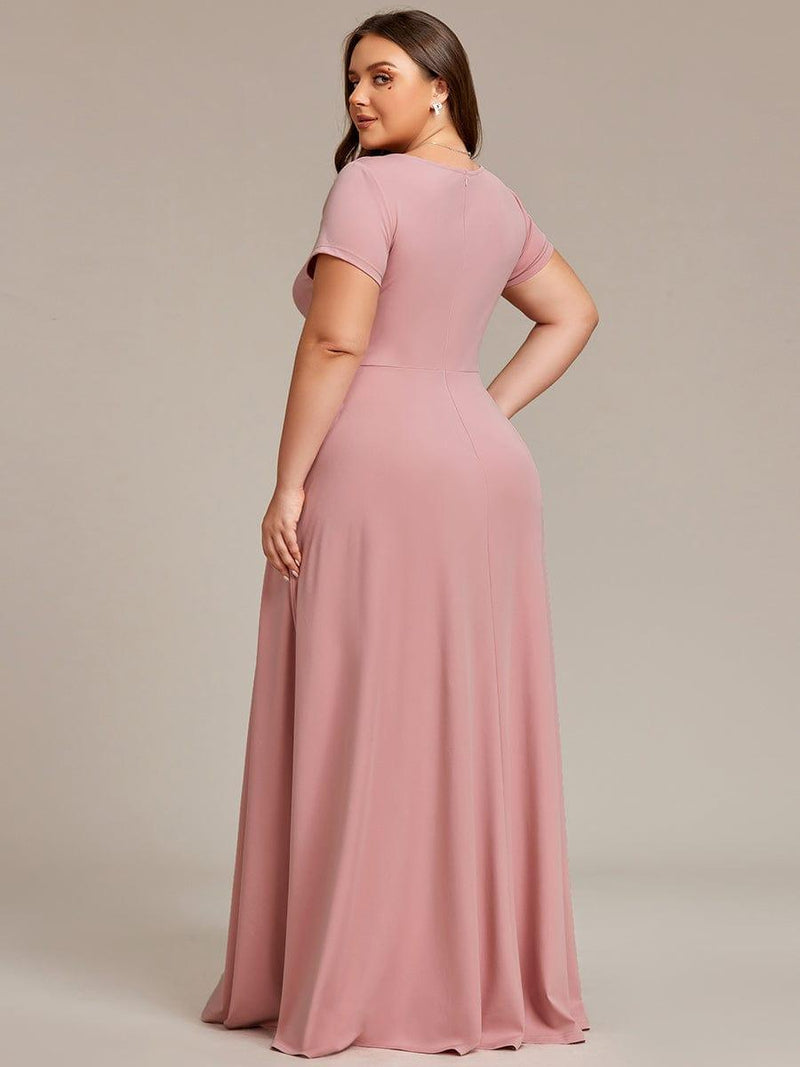 pretty TÉRESA|Plus Size Pleated V-Neck Short Sleeves Empire Waist A-Line Bridesmaid Dress