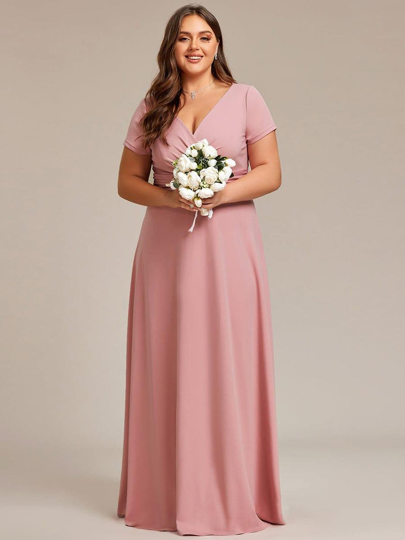pretty TÉRESA|Plus Size Pleated V-Neck Short Sleeves Empire Waist A-Line Bridesmaid Dress