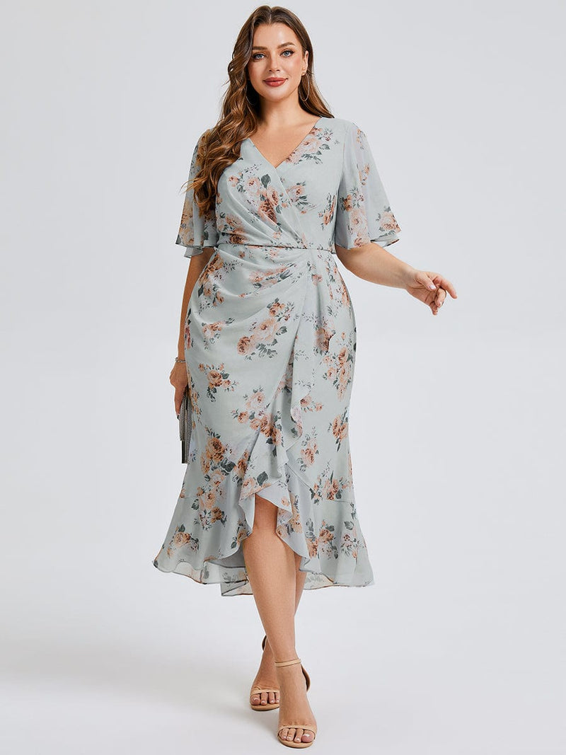 Plus Size Printed Mermaid Chiffon Wedding Guest Dress