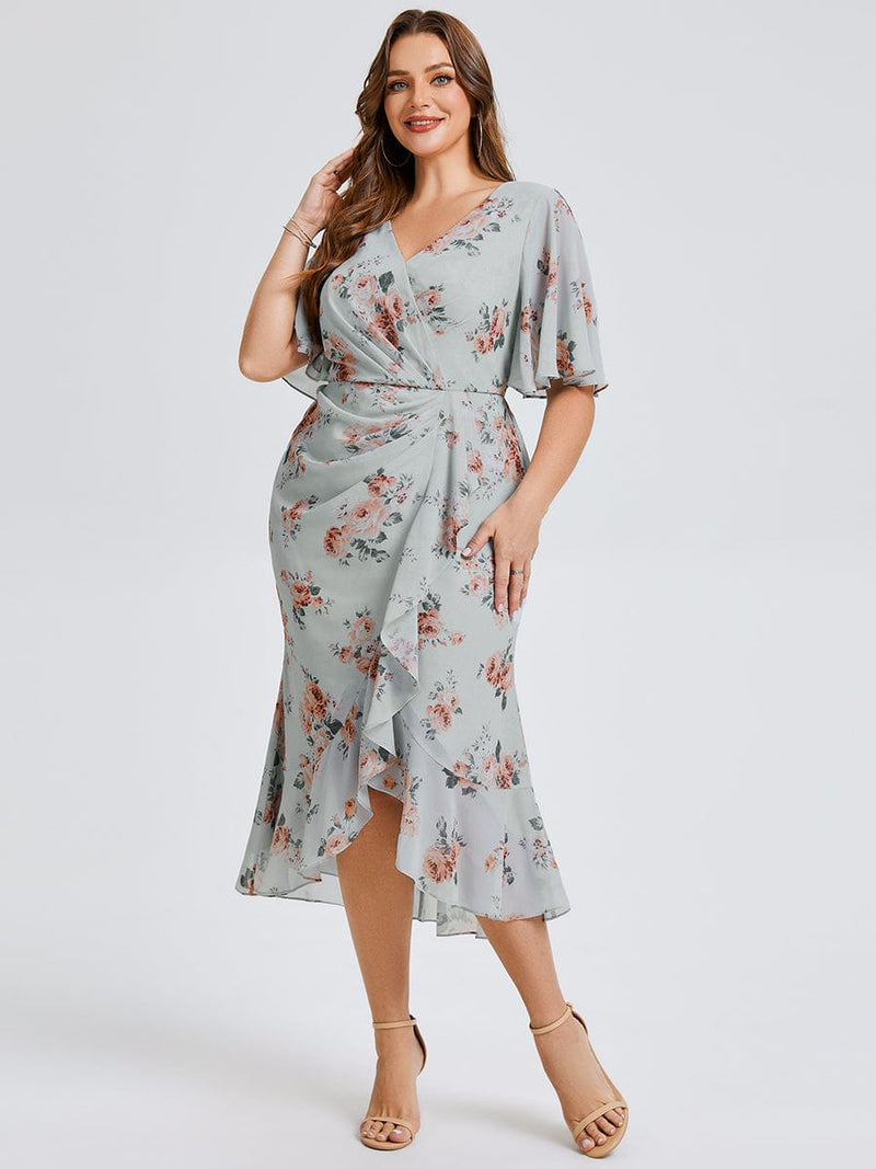 Plus Size Printed Mermaid Chiffon Wedding Guest Dress
