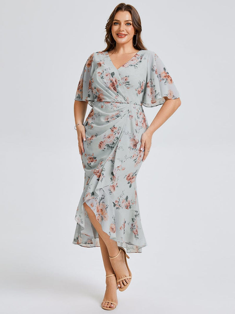 Plus Size Printed Mermaid Chiffon Wedding Guest Dress