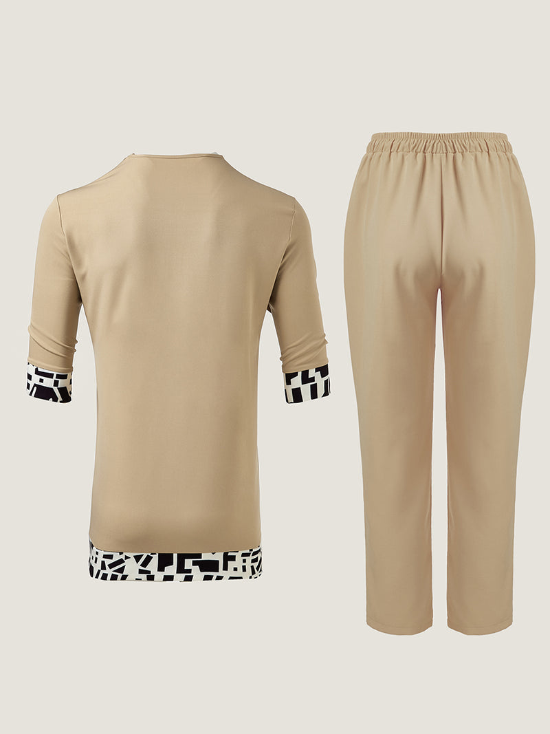 Plus Size Irregular Print Pleated Men's Set