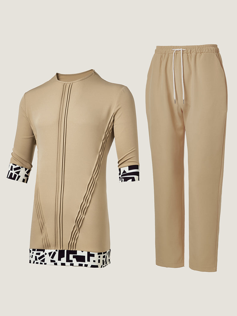 Plus Size Irregular Print Pleated Men's Set