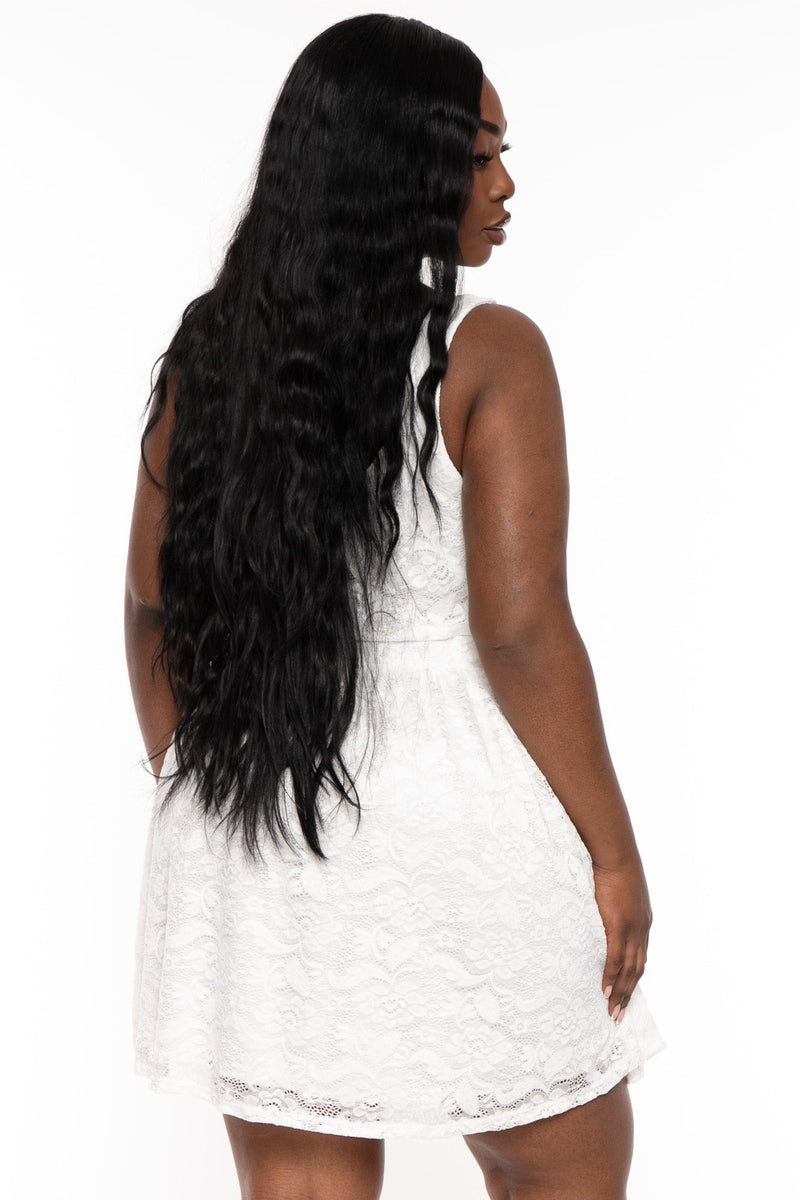Plus Size Vineta Lace flare Dress - Ivory