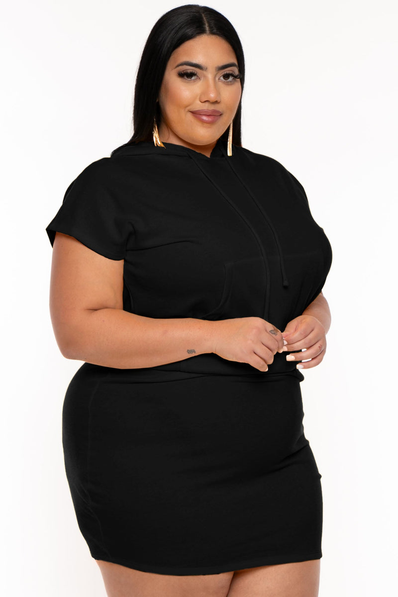 Plus Size Nika Fitted Band Mini  Dress - Black