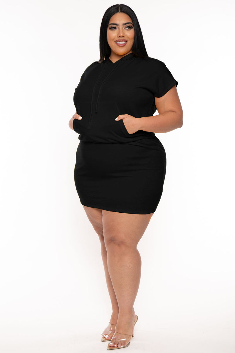 Plus Size Nika Fitted Band Mini  Dress - Black