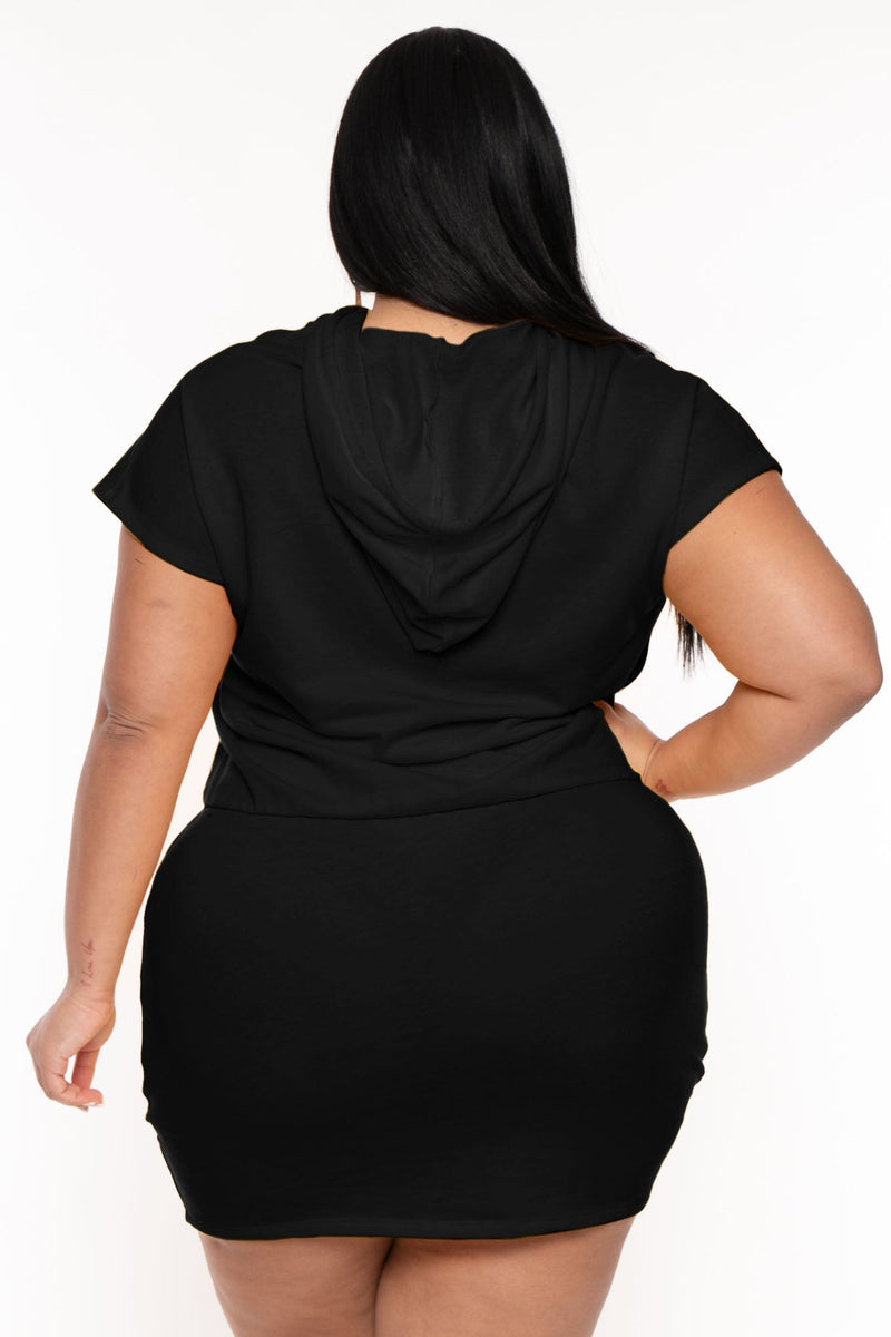 Plus Size Nika Fitted Band Mini  Dress - Black