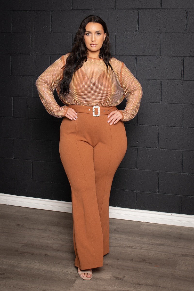 Plus Size Marcia Belted Jumpsuit- Brown