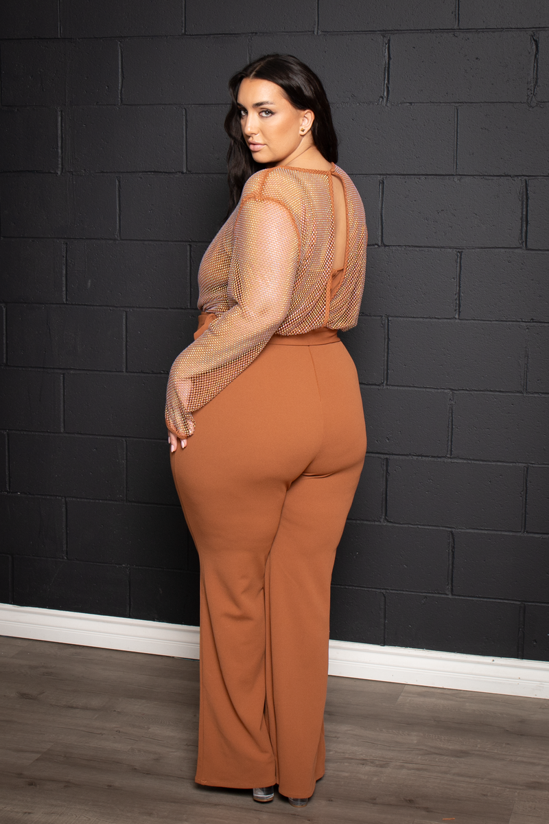 Plus Size Marcia Belted Jumpsuit- Brown