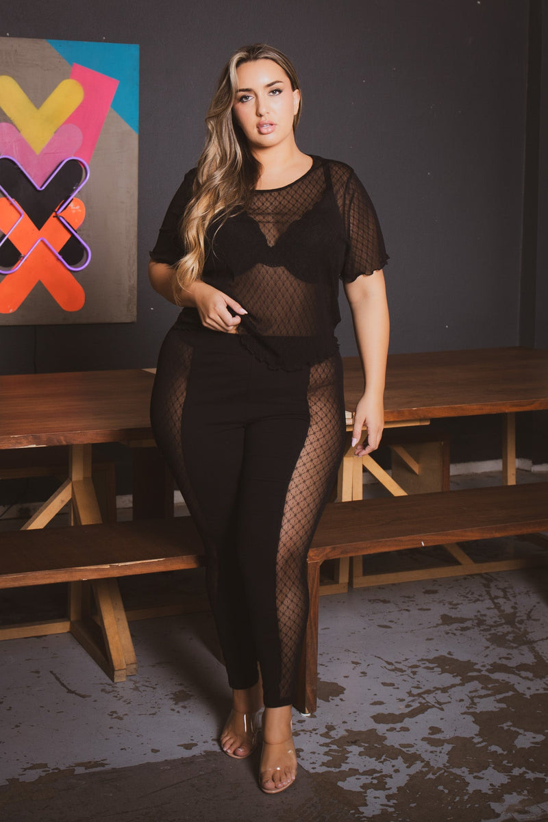 Plus Size Nari Mesh 2pc  Set - Black