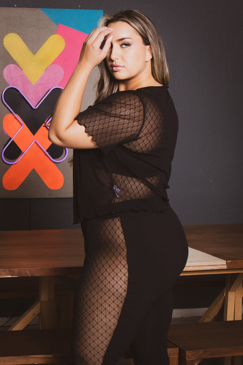 Plus Size Nari Mesh 2pc  Set - Black