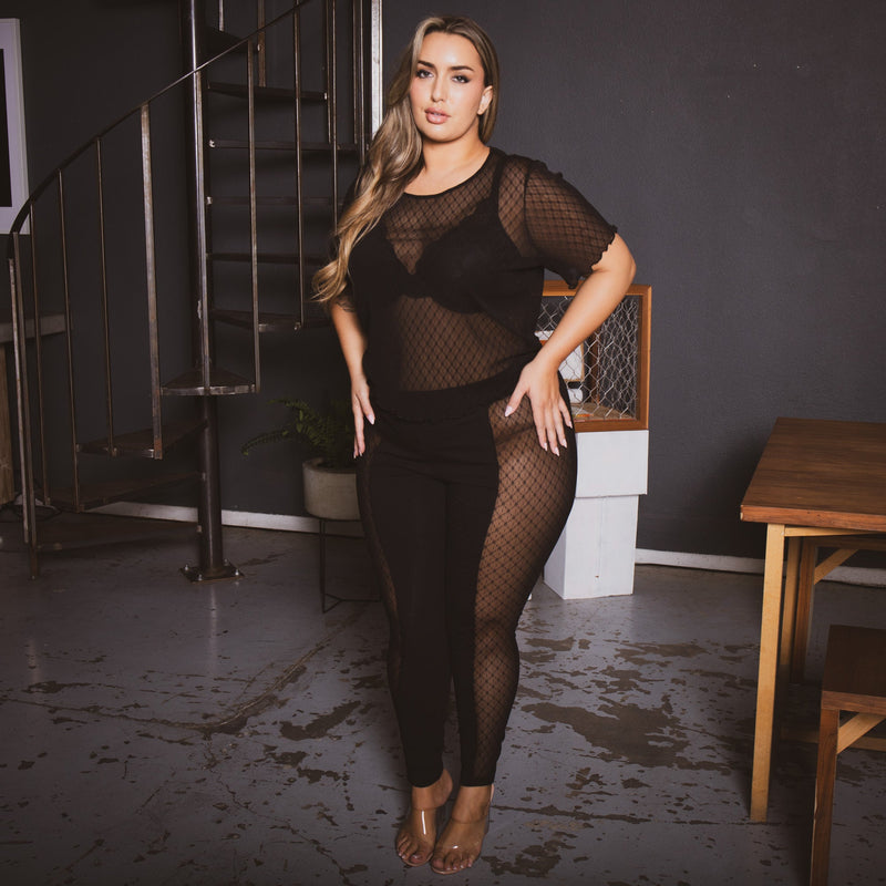 Plus Size Nari Mesh 2pc  Set - Black