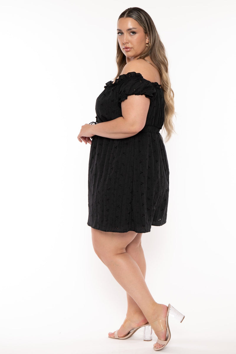 Plus Size Adella Eyelet  Lace Up  Dress- Black